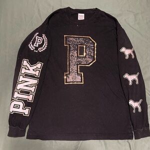PINK Victoria's Secret Black Long Sleeve Tee with Designs